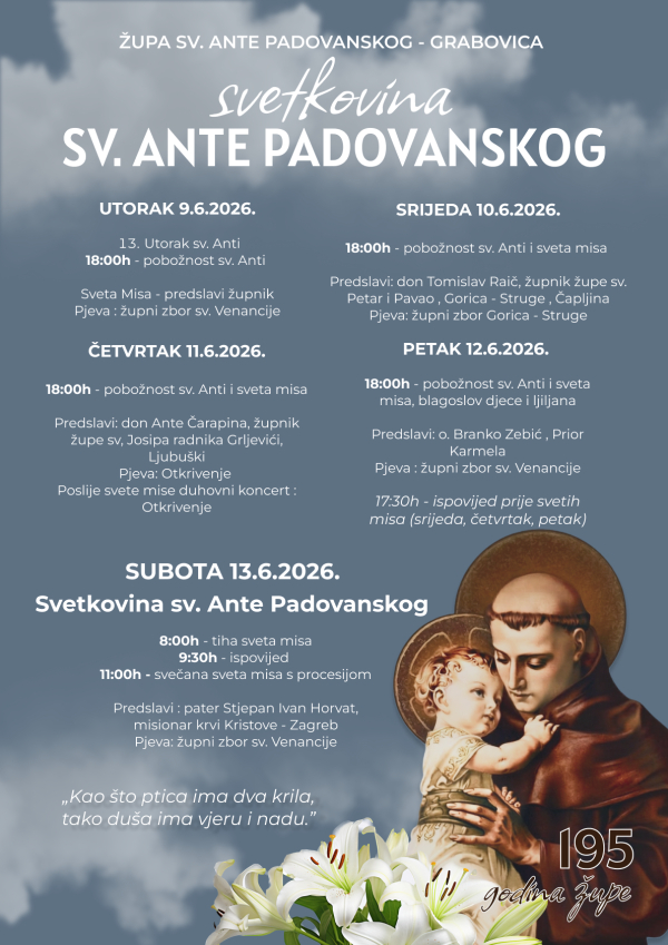 Program svetkovine sv. Ante Padovanskog